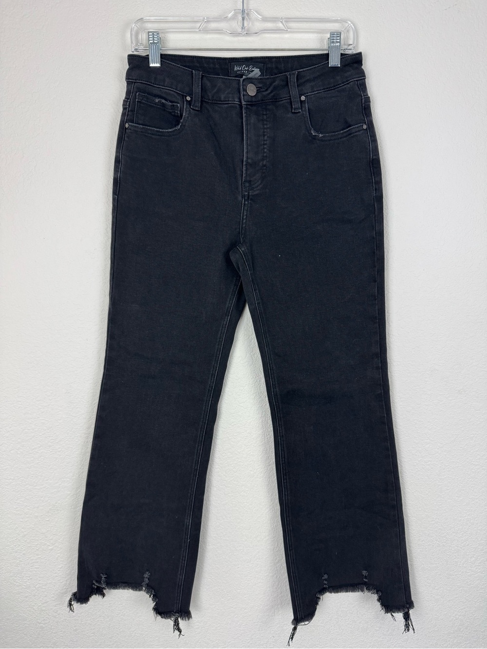 Risen High Rise Straight Leg Raw Hem Black Denim Jeans